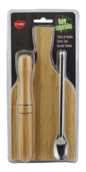 Kit Caipirinha Coquetel Tábua Socador Bambu Colher Inox