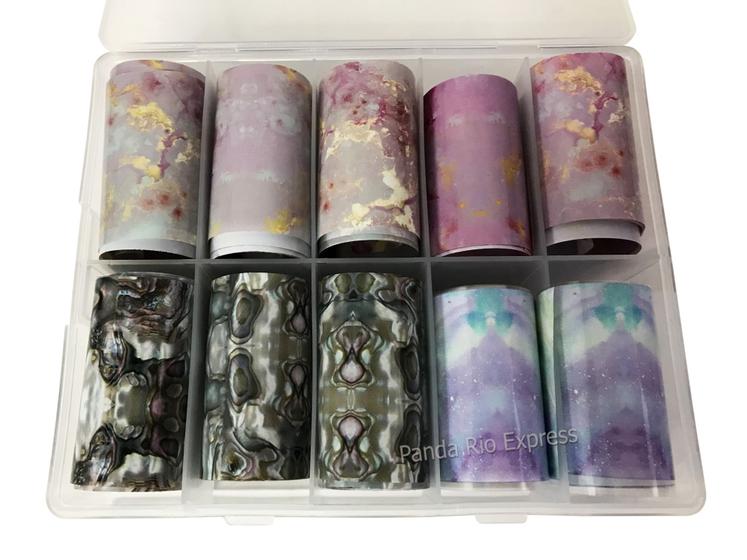 Imagem de Kit Caixa Com 10 Rolos De Fita Foil Para Decoração De Unhas Nail Art Foils Manicure