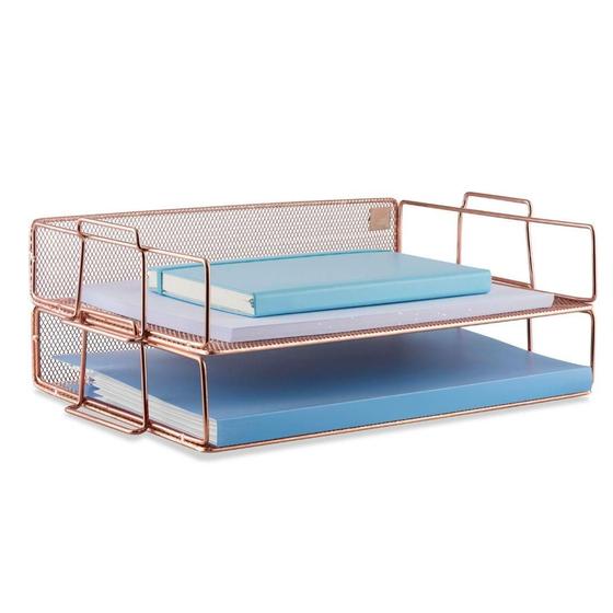 Kit Caixa de Correspondência Organizador de Mesa Bandeja Metal Empilhável Rose Gold 2 Unids Menor preço em Kit Caixa de Correspondência Organizador de Mesa Bandeja Metal Empilhável Rose Gold 2 Unids