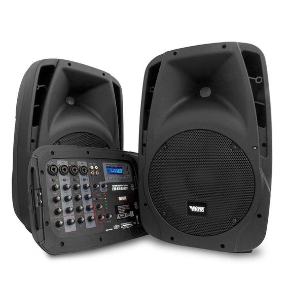 Imagem de Kit Caixa de Som Amplificada Portátil Novik, 300W RMS, Preto - EVO410-II