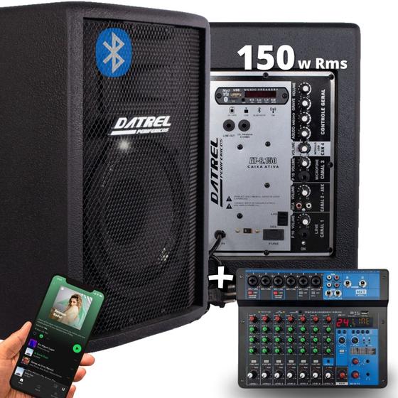 Imagem de Kit Caixa de som AT 8-150w +Mesa de som amplificada 8 canais