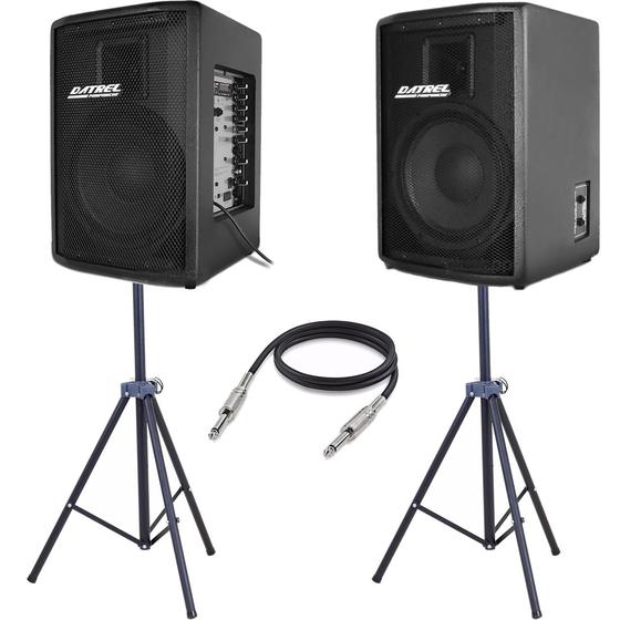 Kit Caixa De Som Ativa Passiva 400w Rms + 2 Tripe + Cabo P10 Menor preço em Kit Caixa De Som Ativa Passiva 400w Rms + 2 Tripe + Cabo P10