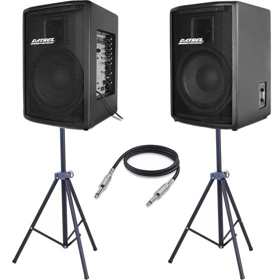 Imagem de Kit Caixa De Som Ativa Passiva 400w Rms + 2 Tripe + Cabo P10