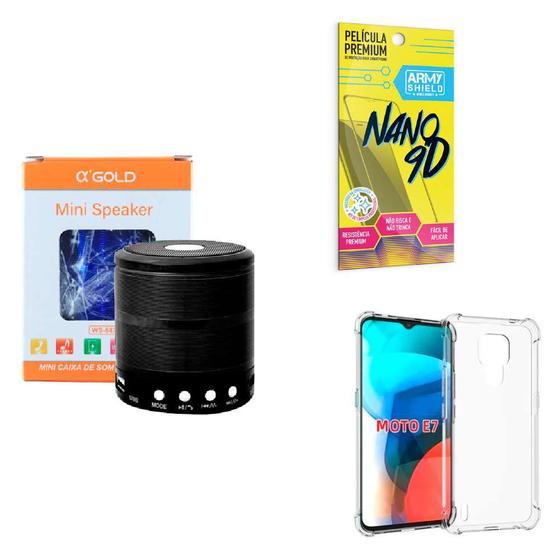 Imagem de Kit Caixa de Som Bluetooth + Capinha Motorola E7 + Película 9D