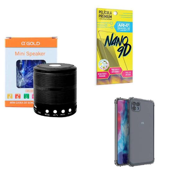 Imagem de Kit Caixa de Som Bluetooth + Capinha Motorola G50 5G + Película 9D