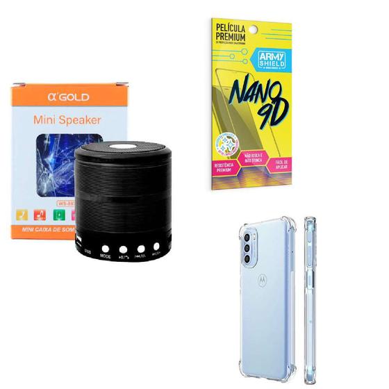 Imagem de Kit Caixa de Som Bluetooth + Capinha Motorola G52 + Película 9D