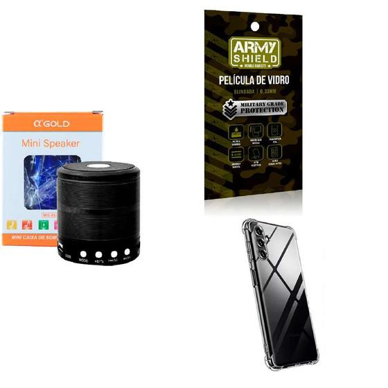 Imagem de Kit Caixa de Som Bluetooth + Capinha Samsung A04 S + Película 3D