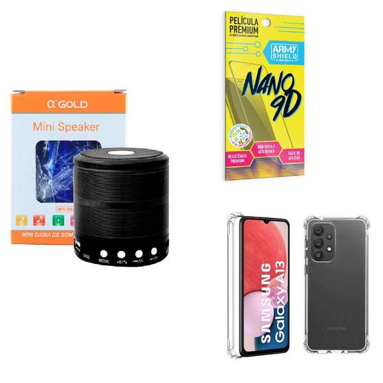 Imagem de Kit Caixa de Som Bluetooth + Capinha Samsung A13 4G + Película 9D