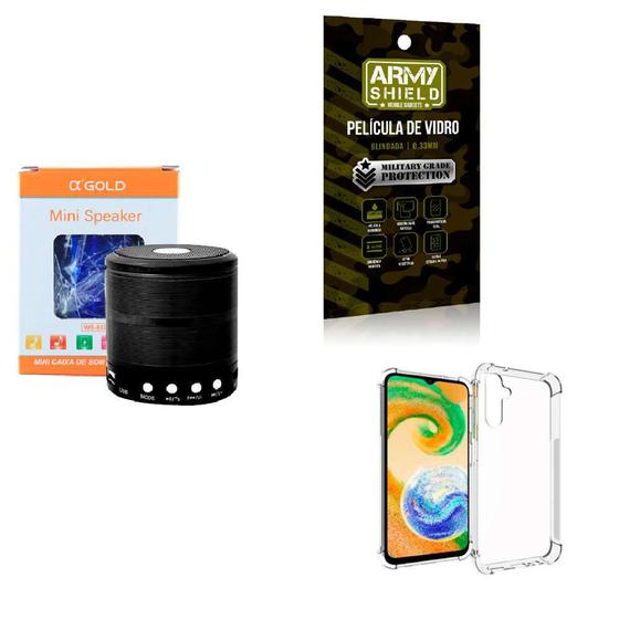 Imagem de Kit Caixa de Som Bluetooth + Capinha Samsung A14 + Película 3D