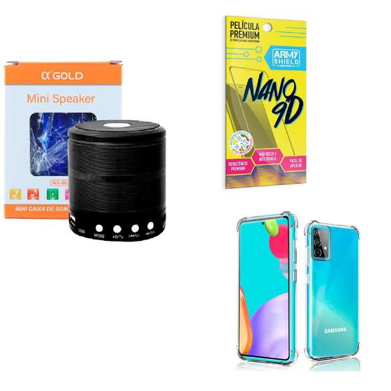 Imagem de Kit Caixa de Som Bluetooth + Capinha Samsung A52 + Película 9D