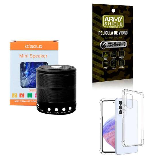 Imagem de Kit Caixa de Som Bluetooth + Capinha Samsung A53 + Película 3D