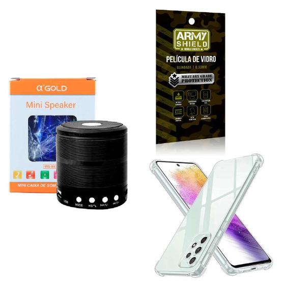 Imagem de Kit Caixa de Som Bluetooth + Capinha Samsung A73 + Película 3D