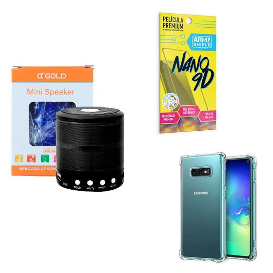 Imagem de Kit Caixa de Som Bluetooth + Capinha Samsung S10e + Película 9D