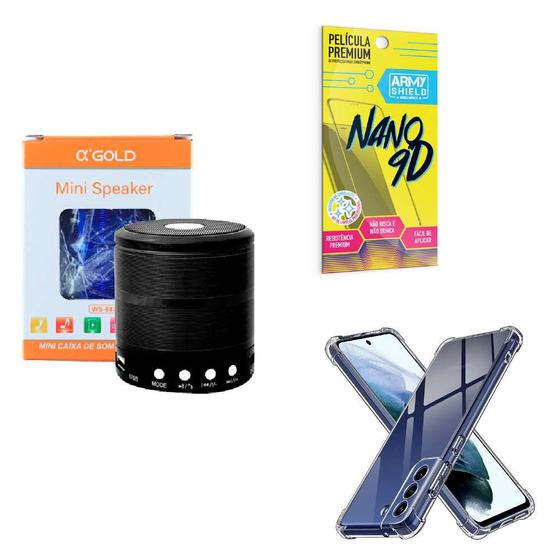 Imagem de Kit Caixa de Som Bluetooth + Capinha Samsung S21 Fe + Película 9D