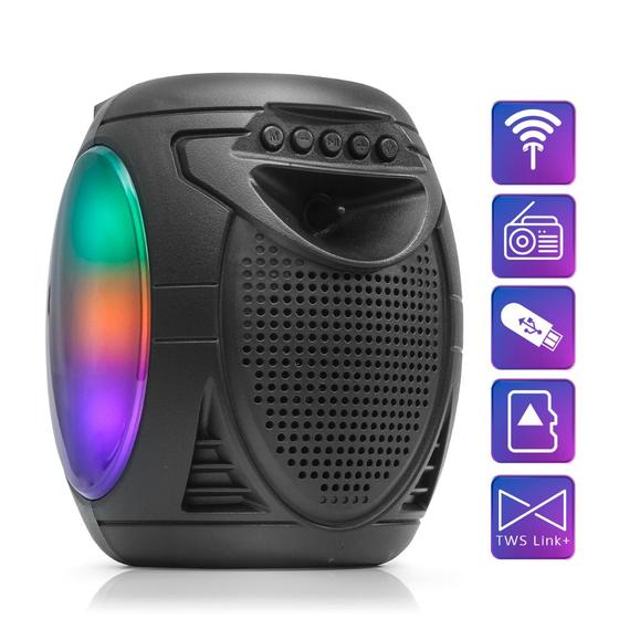 Imagem de Kit Caixa de Som Bluetooth Com Microfone P1010W Rms Real Amplificada TWS Led Rgb Mp3 Usb SD Pen drive Rádio FM