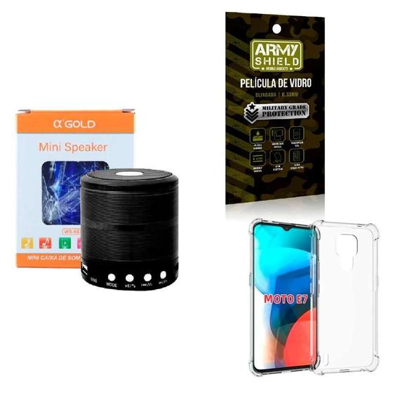 Imagem de Kit Caixa De Som + Capinha Motorola E7 + Película 3D