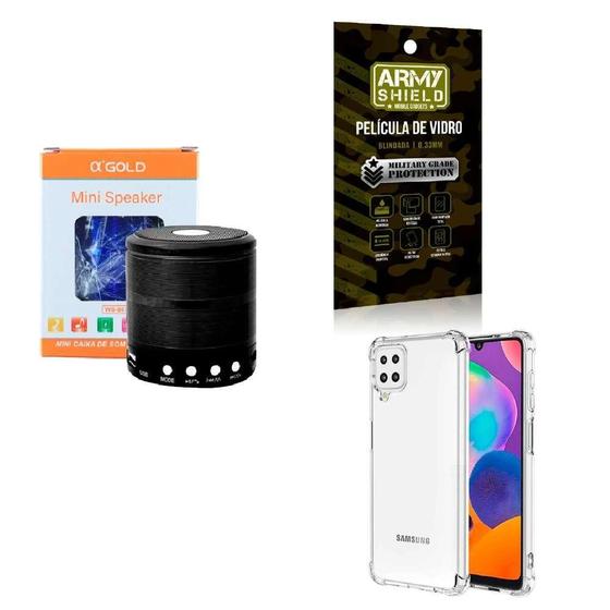 Imagem de Kit Caixa De Som + Capinha Samsung A22 4G + Película 3D