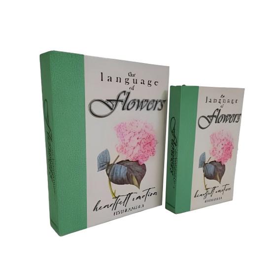 Imagem de Kit Caixa Decorativa Livro Fake Flores Verde 2 Peças 