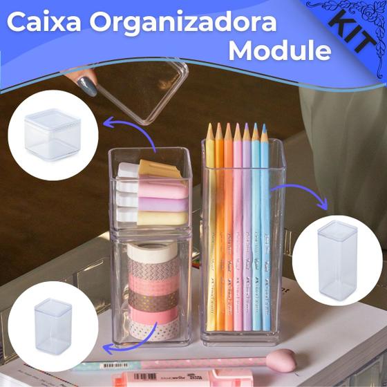 Imagem de Kit Caixa Organizadora Module de Acrílico Paramount Organização Pote Multiuso Transparente