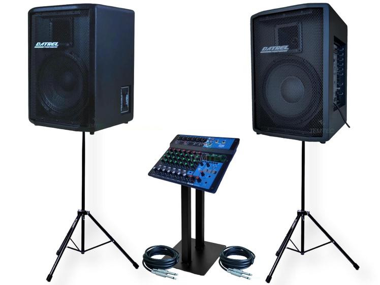 Imagem de Kit caixa som ativa passiva 10p 400w e tripé mesa datrel pro