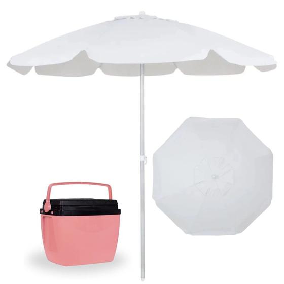 Imagem de Kit Caixa Termica Rosa Pessego Cooler 12 L + Guarda Sol Branco 2 M Bagum e Aluminio