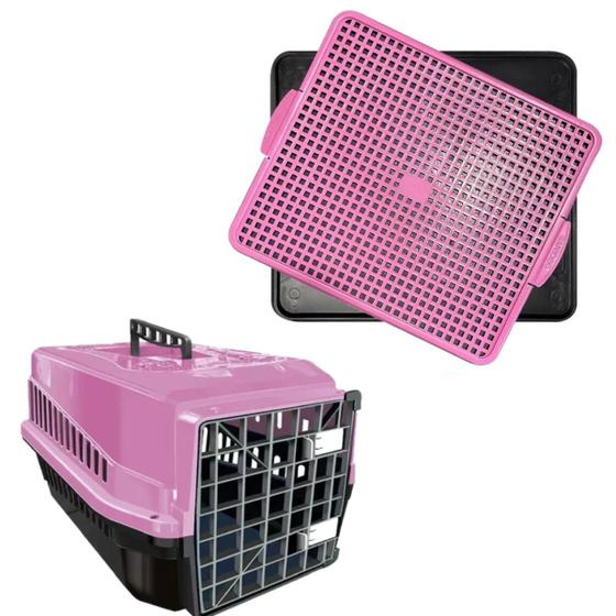 Imagem de Kit Caixa Transporte Pet N4 33cm Rosa + Tapete Sanitario Dog