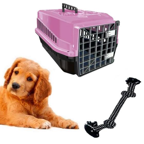 Imagem de Kit Caixa Transporte Resistente N4 Rosa E Mordedor Corda Pet