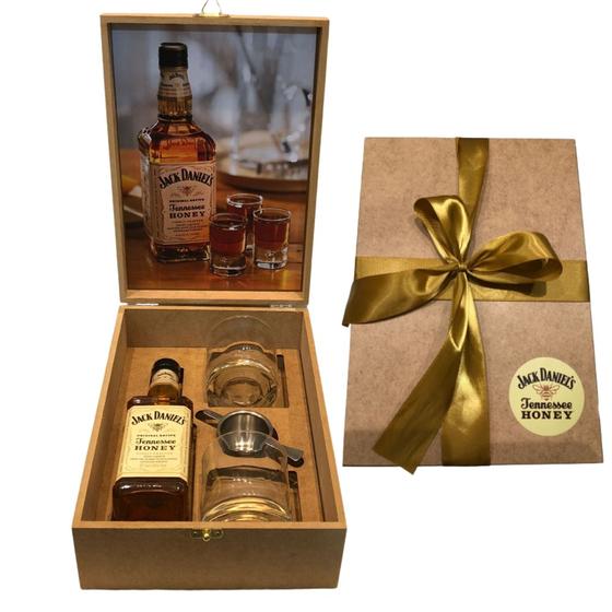 Imagem de Kit Caixa Whisky Jack Daniels Honey 375ml + 2 Copo + Dosador