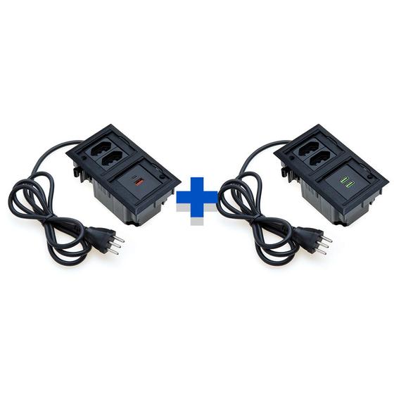 Imagem de Kit Caixas De Tomadas 4 Blocos 2 Tom 10A 2USB (1 TipoC) 2USB