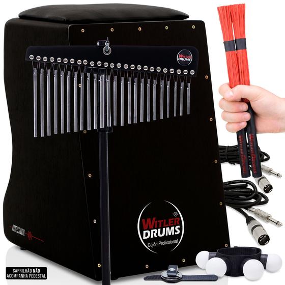 KIT Cajón Elétrico 02 Vassourinhas 05 Acessórios Witler Drums