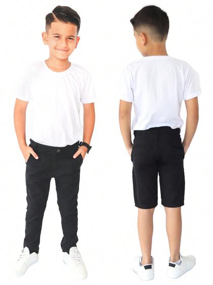 Imagem de Kit Calça e Bermuda Infantil Masculina Sarja Com Regulagem