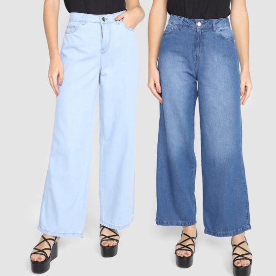 Kit Calça Jeans Wide Leg Grifle C/ 2 Peças Feminina Menor preço em Kit Calça Jeans Wide Leg Grifle C/ 2 Peças Feminina