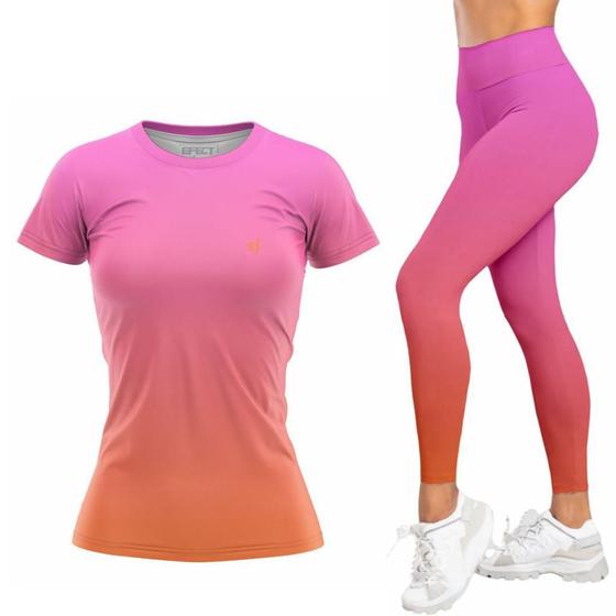 Imagem de Kit Calça Legging Cós Alto Blusa Feminina Academia Degrade Moda Fitness Caminhada