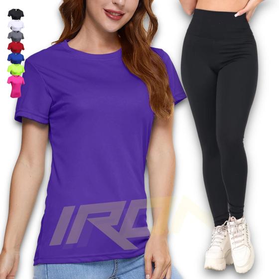 Imagem de Kit Calça Legging Cós Alto + Camiseta Corrida Academia Fitness Dry PLT 384