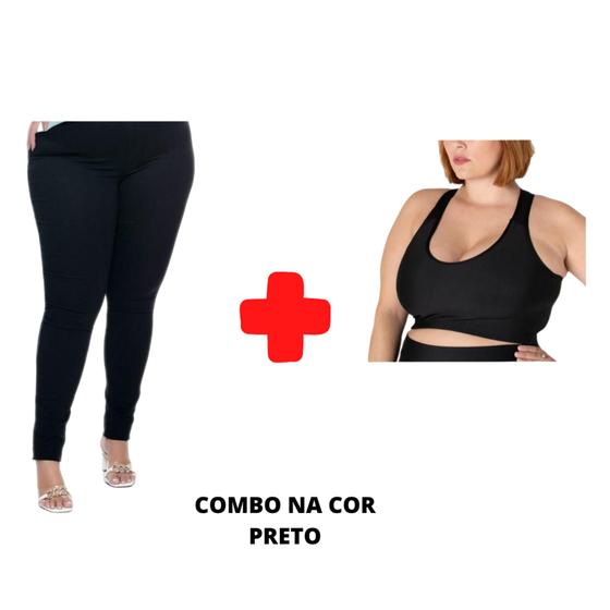 Imagem de Kit Calça Legging Suplex Grosso e Top Cropped Nadador Suplex Grosso G1 G2 G3 G4 Feminino Academia