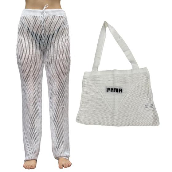Imagem de Kit Calça Prantola Feminina e Bolsa Saida de Praia Tricot Moda Verão