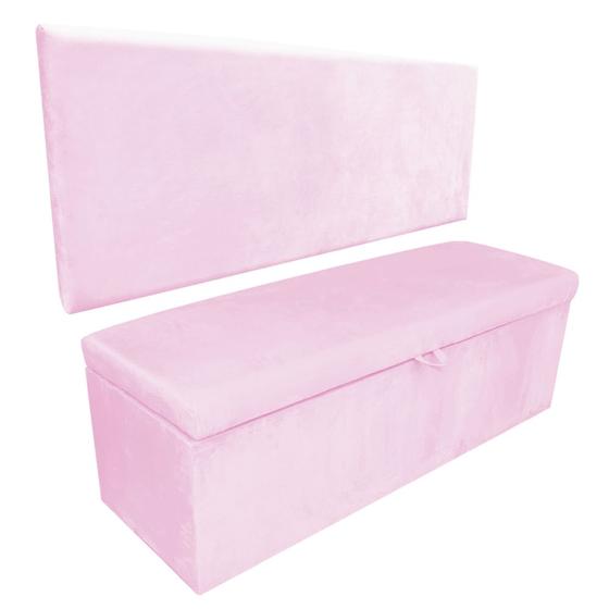 Imagem de Kit Calçadeira e Painel Clean 90 cm Suede Rosa Bebê D'Rossi