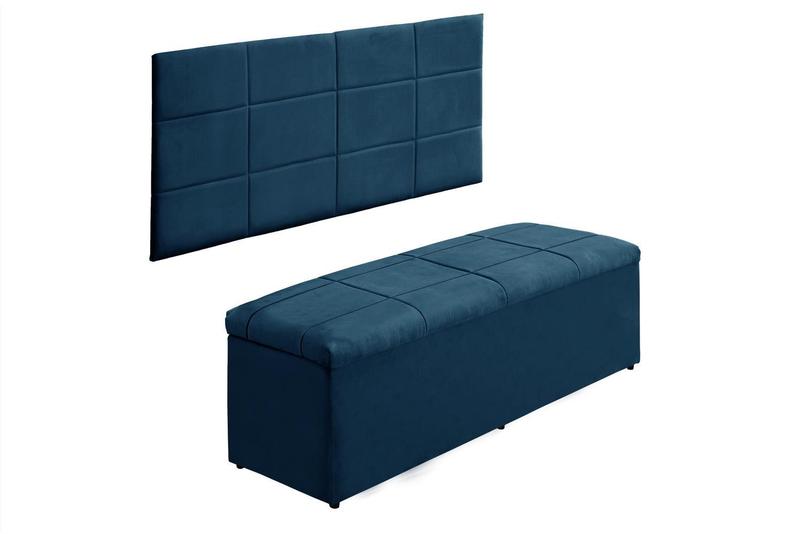 Imagem de Kit Calçadeira e Painel Raissa 158 cm Suede Azul Marinho