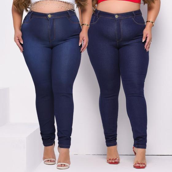 Imagem de Kit Calças Plus Size Modelagem Cintura Alta Empina Bumbum Skinny