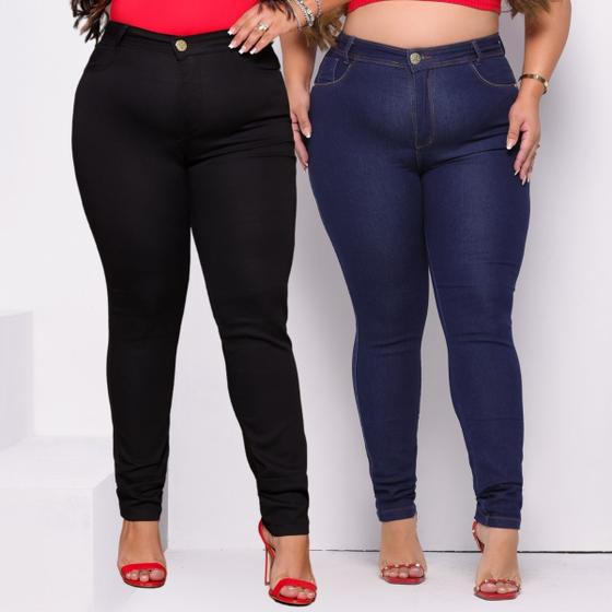 Imagem de Kit Calças Plus Size Modelagem Cintura Alta Empina Bumbum Skinny