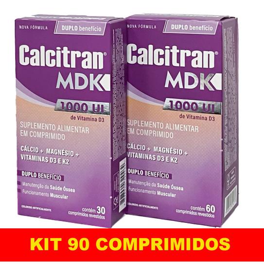 Imagem de Kit Calcitran MDK 90 Comprimidos Calcio Vitamina D3 e K2