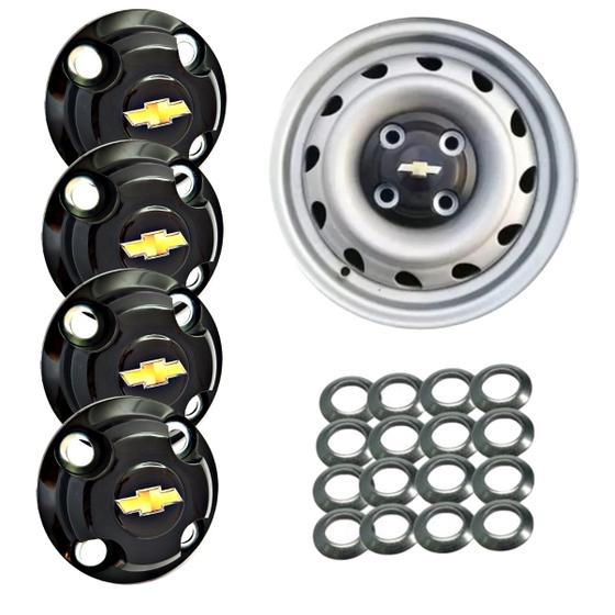 Imagem de Kit calotinha central meio de roda gm corsa celta onix classic cobalt aro 13 14 15 16