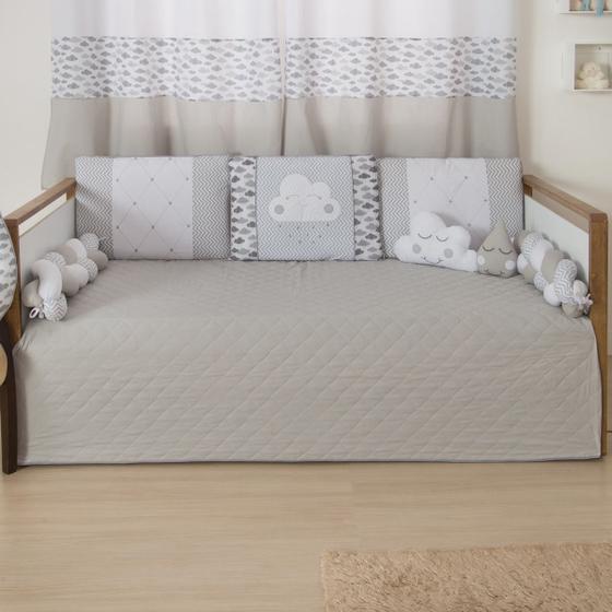 Imagem de Kit Cama Babá Quarto Bebê Nuvenzinha cinza  8 Peças