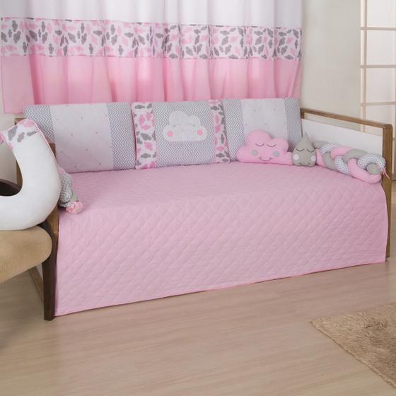 Imagem de Kit Cama Babá Quarto Bebê Nuvenzinha rosa  8 Peças