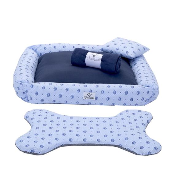 Imagem de Kit Cama Pet para Cachorro ou Gato Porte Médio Realeza Azul