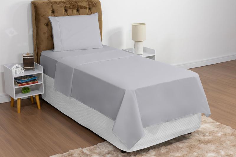 Imagem de Kit cama solteiro completo com lençol de elástico e de cobrir 3 peças com fronha micropercal