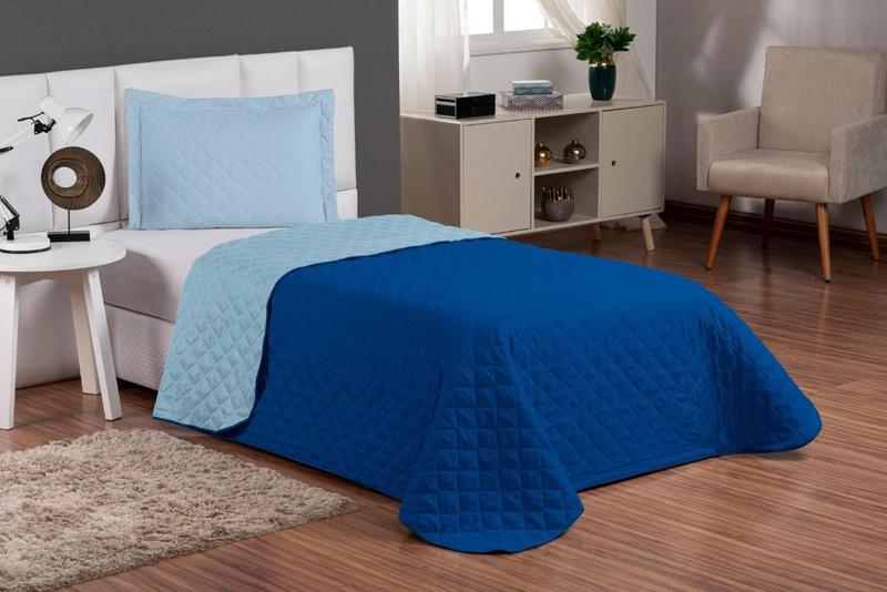 Imagem de Kit Cama Solteiro Menino 3 Peças Matelado Azul Royal/Claro