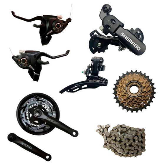 Imagem de Kit Cambio 21m Shimano Tz  Rapid Fire Pedivela Catraca 6 Pçs