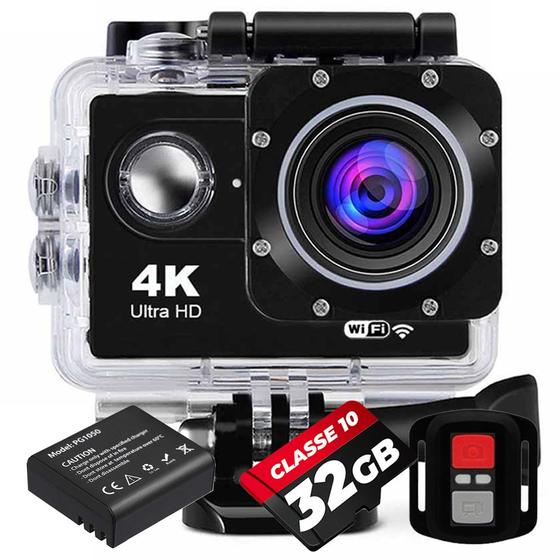 KIT Câmera De Ação M10 4K + 32gb + Bateria Extra Controle Remoto Wifi Filmadora Sport Moto Bike Esportiva Menor preço em KIT Câmera De Ação M10 4K + 32gb + Bateria Extra Controle Remoto Wifi Filmadora Sport Moto Bike Esportiva
