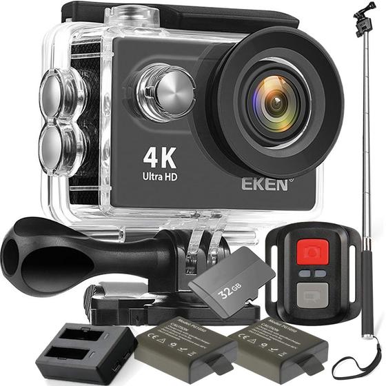 Imagem de Kit Câmera Eken H9R 4K WiFi 32GB+ 02 Baterias+ Carregador+ Bastão Estabilizador de Imagem EIS Controle Remoto